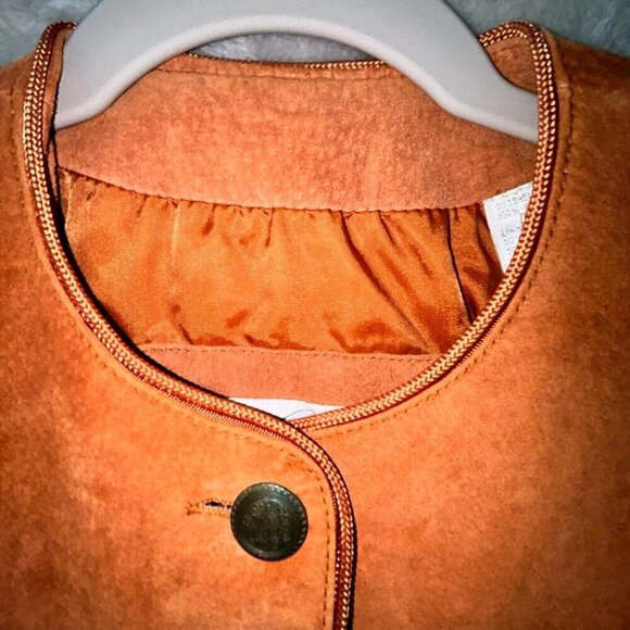 Lord & Taylor 100% Pig Suede Burnt Orange Bolero Leather Button Jacket Size 8 - Picture 3 of 13